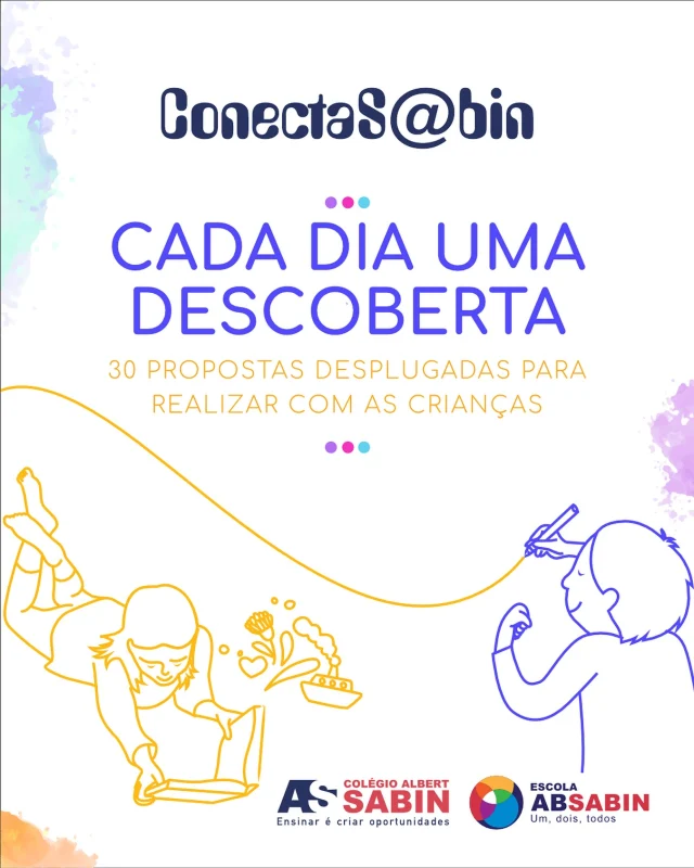 Você sabia que as melhores lições de tecnologia podem começar longe das telas? No Conecta Sabin, lançamos o e-book “Cada dia uma descoberta” com 30 atividades desplugadas que estimulam a criatividade, a lógica e a colaboração das crianças, tudo isso brincando! Quer ideias fáceis e divertidas para fazer com os pequenos? É só clicar no link na bio e começar essa jornada com a gente!